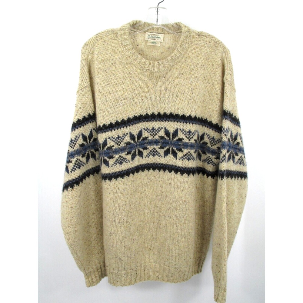VTG ST JOHN'S BAY Pullover Sweater Men L Beige Wool Fair Isles Grandpa Nordic
